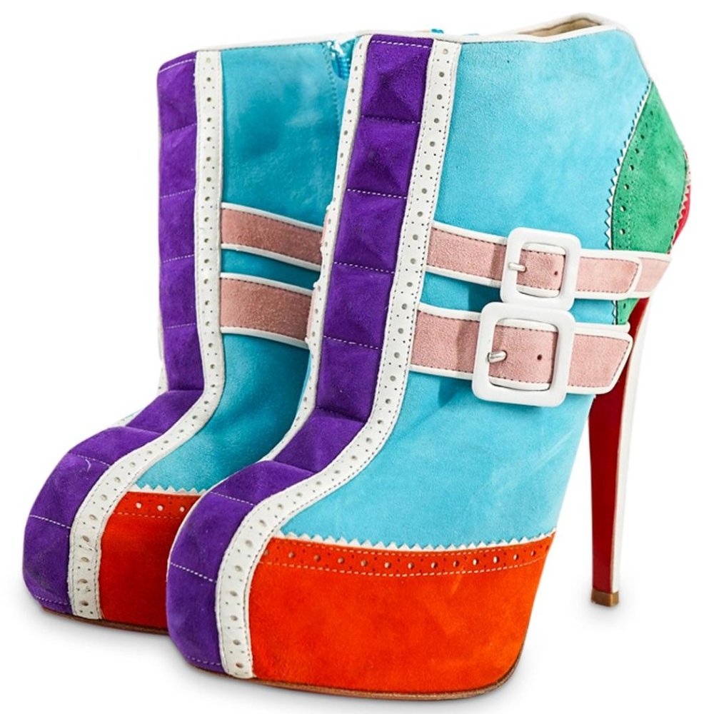 COPY - Christian Louboutin Bobo 160 Ankle Boots Pale blue and multicolor suede …